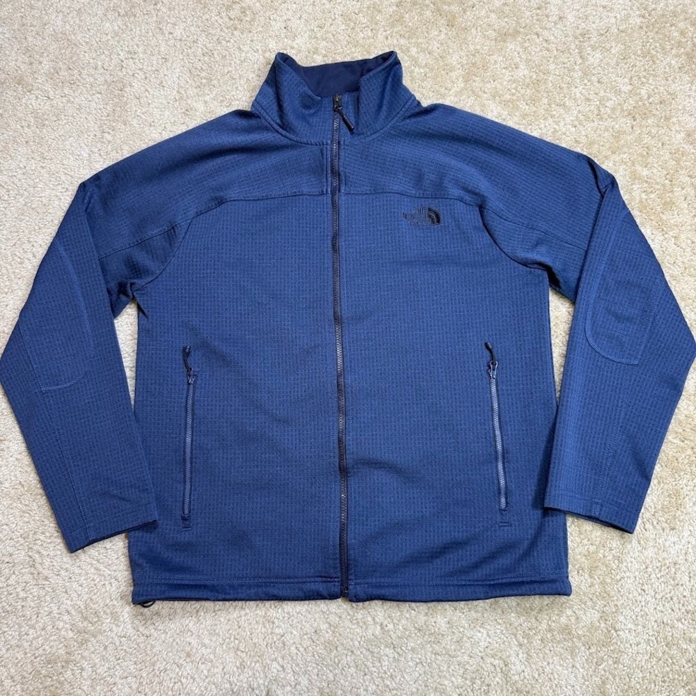 The North Face Jacket Mens Size Large Blue Full Zip Waffle Knit Fleece Pockets